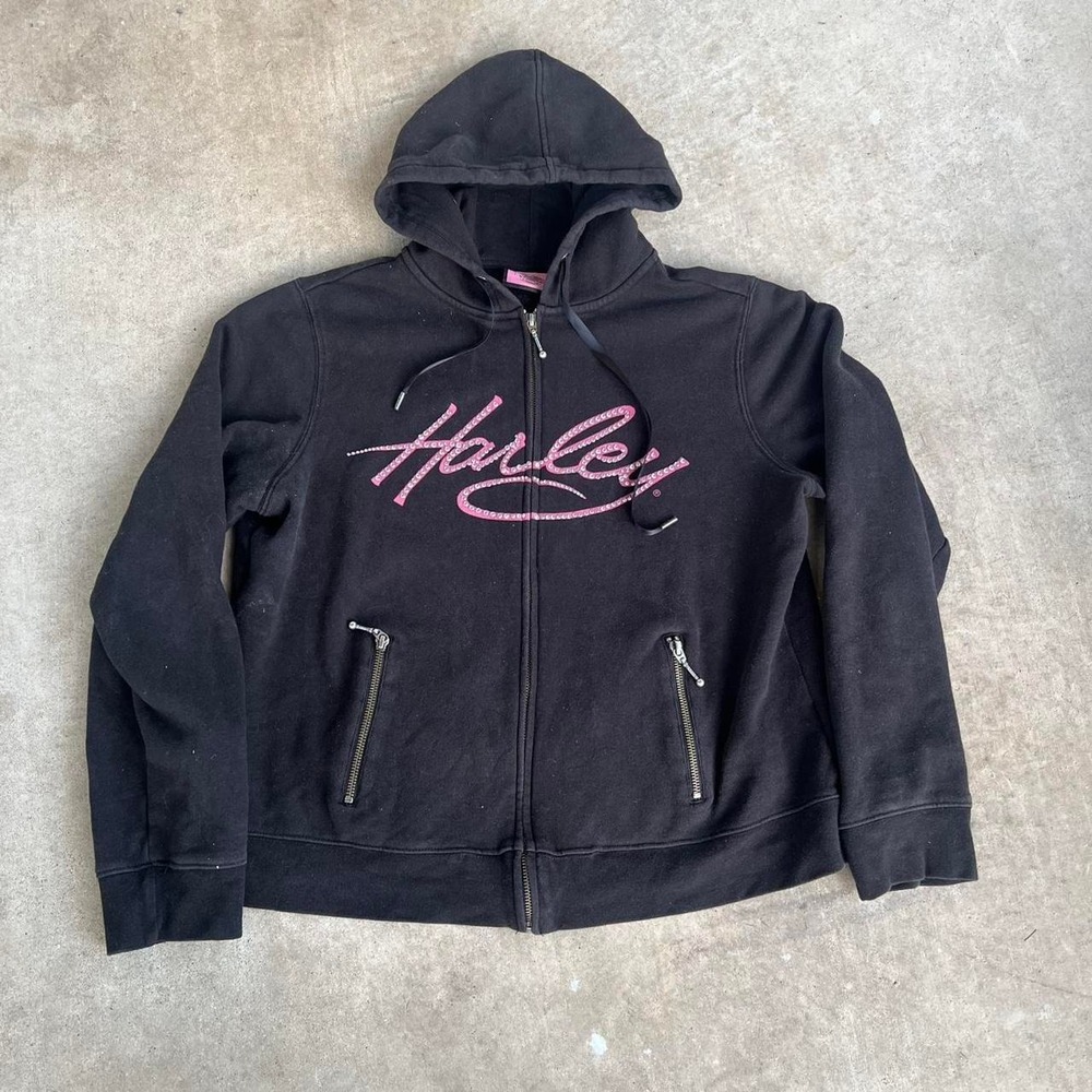 Y2K 2000s rhinestone Harley Davidson Zip Up Hoodie size L